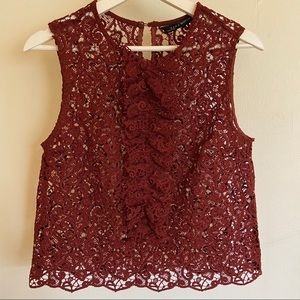Zara Deep Red 2-Piece Lace Set - Top + Skirt